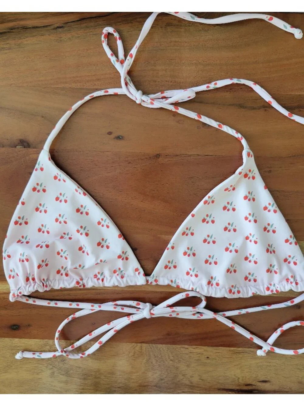 Frankies Bikinis Tia Baby Pink Strawberries Triangle Halter Tie Swim Top Bra L
